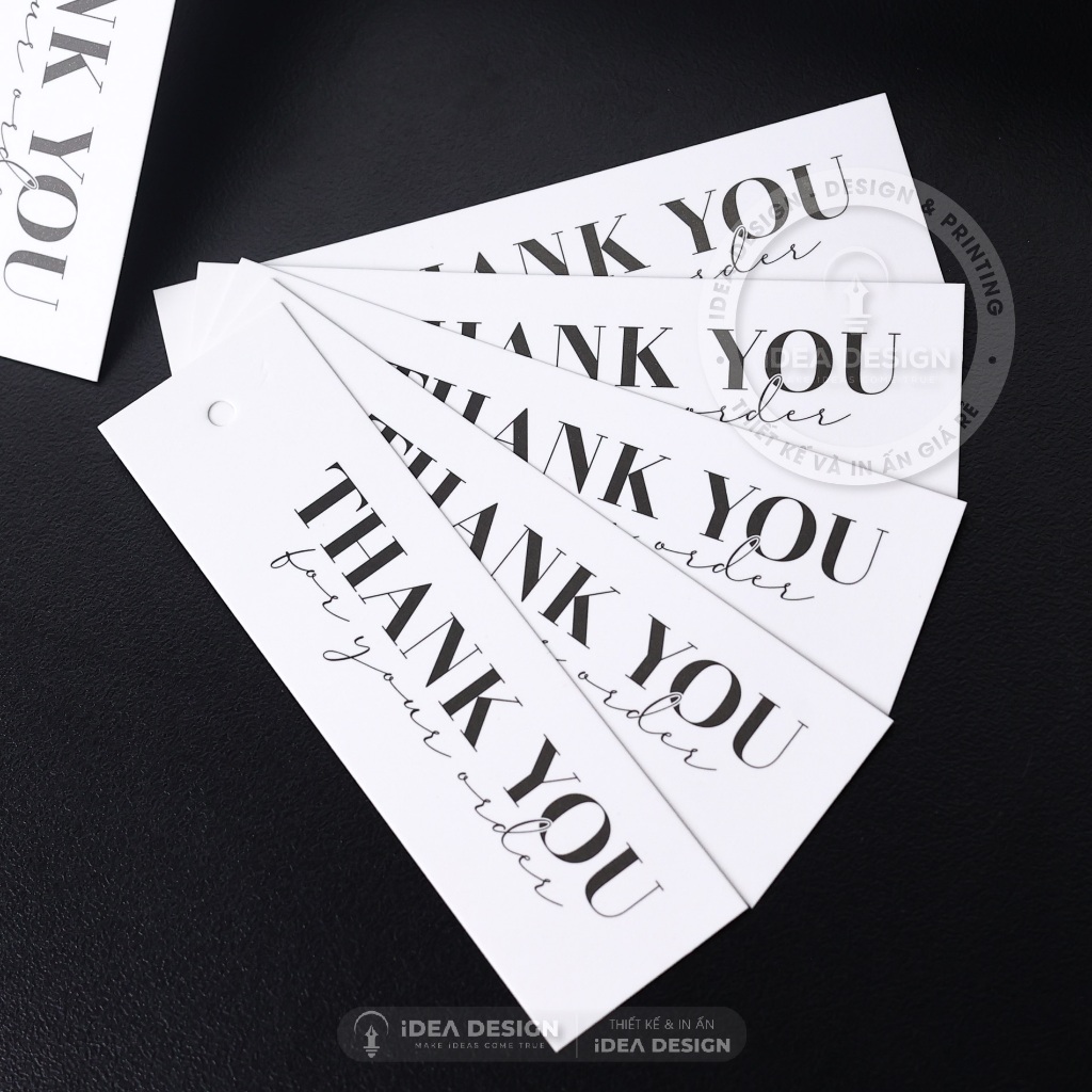 [ KHÔNG KÈM DÂY ] Thẻ bài treo quần áo, Tag mác quần áo, Thẻ tag QUE THANK YOU TRẮNG  - Size 9x2.5cm
