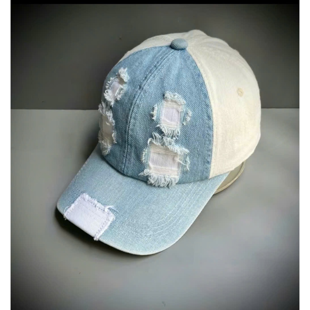 Mũ lưỡi trai Jean rách hai màu xanh trắng, Nón kết Jean rách thời trang bụi bặm