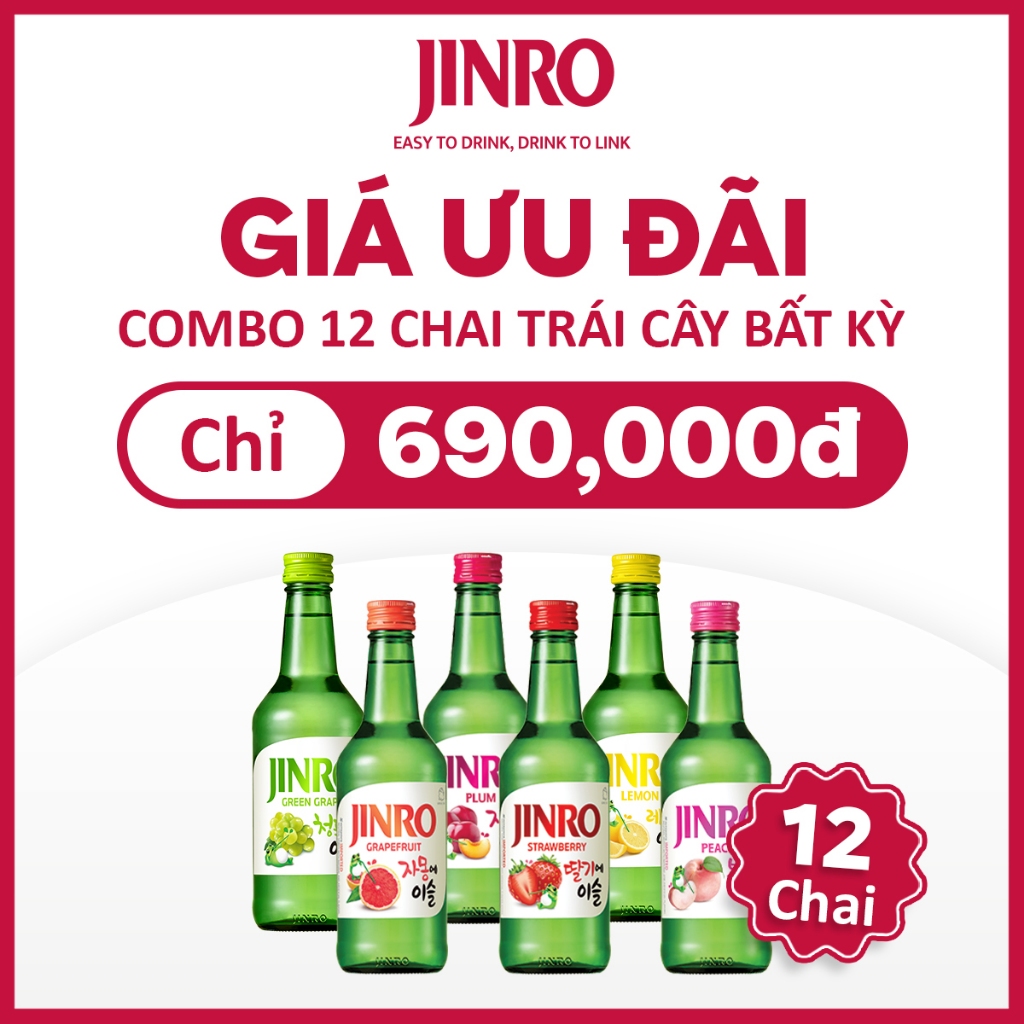 [CHÍNH HÃNG][HỎA TỐC 24H] Soju Hàn Quốc JINRO COMBO 12 CHAI TRÁI CÂY 360ML 13%