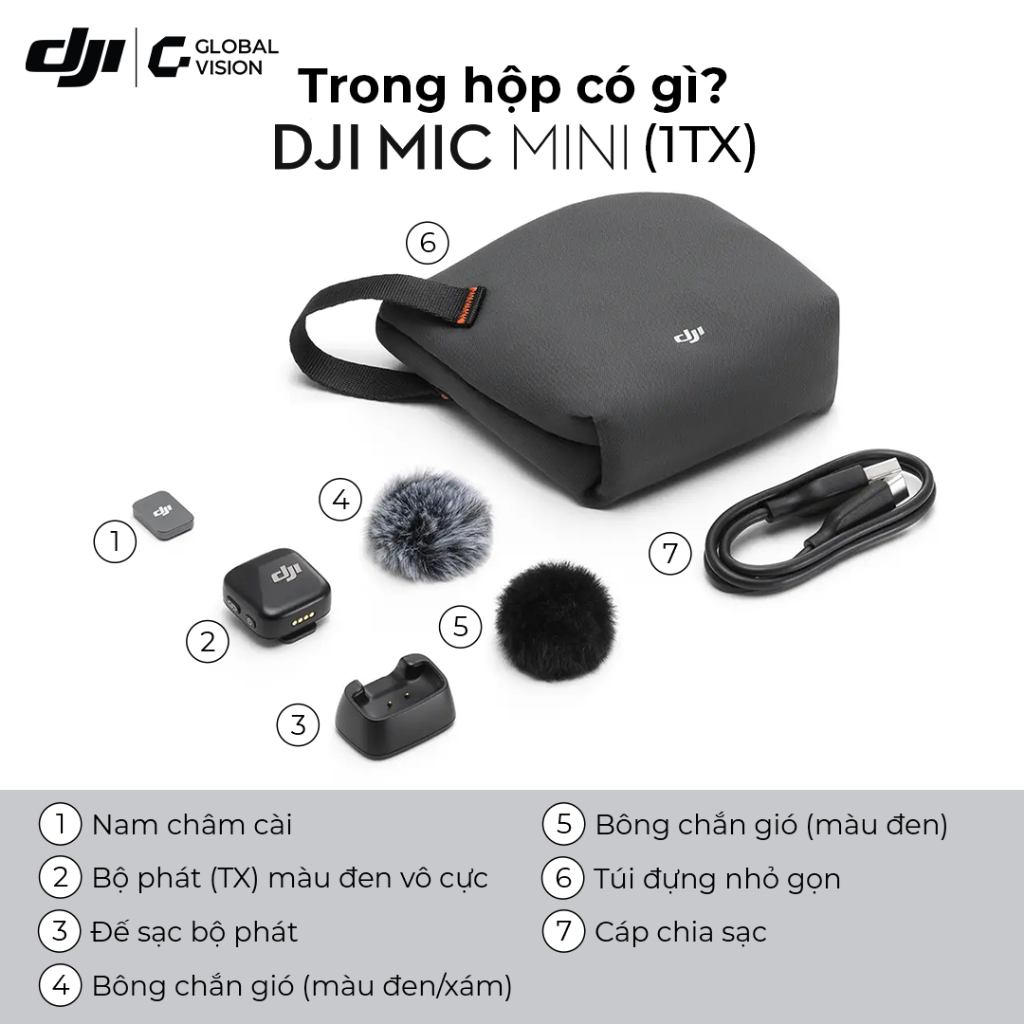 DJI thiết bị quay vlog Mic Mini thu âm không dây nhỏ gọn khử ồn 2 cấp độ, camera hành động chính hãng (DJI Mic Mini) | BigBuy360 - bigbuy360.vn