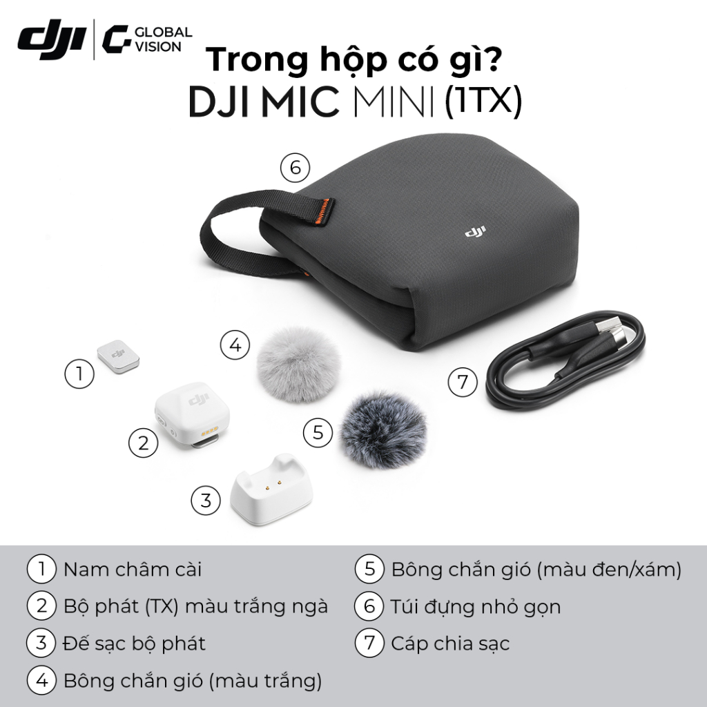 DJI thiết bị quay vlog Mic Mini thu âm không dây nhỏ gọn khử ồn 2 cấp độ, camera hành động chính hãng (DJI Mic Mini) | BigBuy360 - bigbuy360.vn