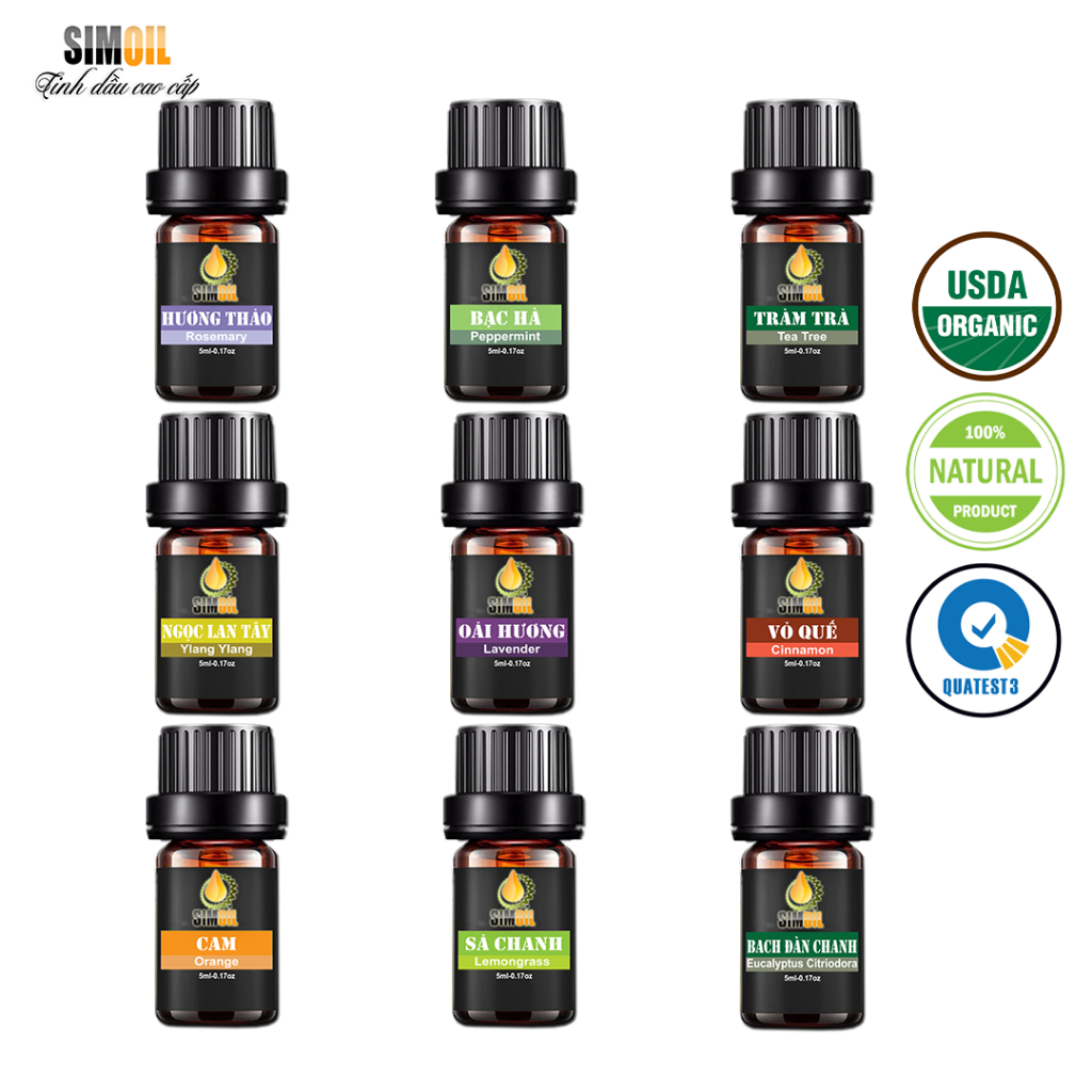 [Có kiểm định] Tinh dầu thơm phòng  thiên nhiên nguyên chất SIMOIL - Tinh dầu sả chanh, Lavender, cam, quế