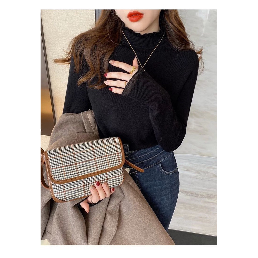 【 Sẵn Ảnh Thật+LOẠI 1 ĐẸP 】Áo Giữ nhiệt Cổ Cao Phối Bèo ,Áo Len Nữ Kiểu Ôm ,Len Mềm Ấm Áp QC | BigBuy360 - bigbuy360.vn