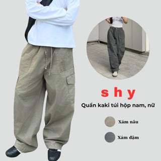 Quần Kaki Túi Hộp Nam Nữ Unisex Shy Bacsic - Ống Suông Rộng, Cạp Chun Streetwear, Vải Kaki Ô Ly