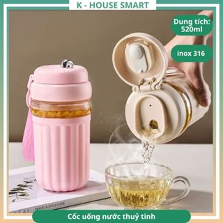  Cốc uống nước thuỷ tinh 520ml K House Smart cốc pha trà văn phòng di động chịu nhiệt độ cao 