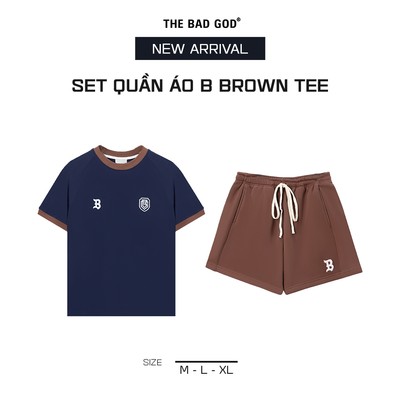 Set Quần Áo Nam Nữ The Bad God B Brown Tee Form Rộng Cotton Nỉ Nhung Thêu Nổi Local Brand Unisex