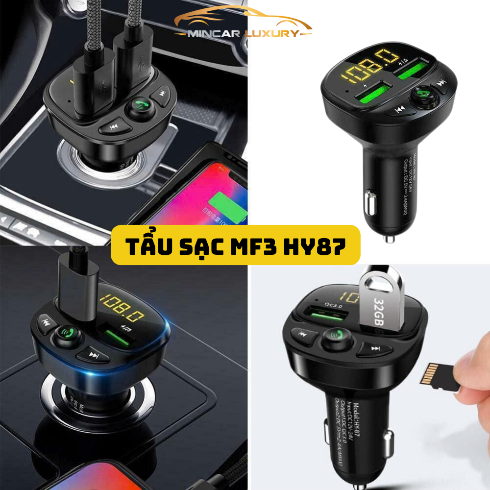 Tẩu Sạc Mp3 Cho Ô Tô Hai Cổng USB QC3.0, Kết Nối Dàn Âm Thanh Trên Xe Qua FM Nghe Nhạc HUYNDAI HY-87