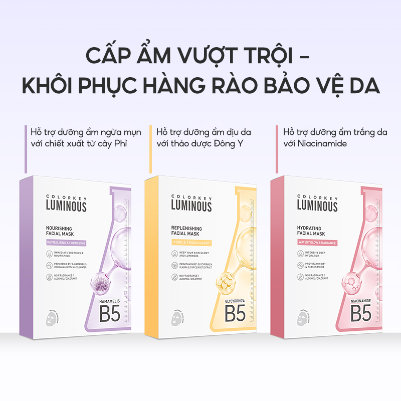 [COMBO MIX] - 5 Miếng Mặt Nạ Tinh Chất Vitamin B5 COLORKEY LUMINOUS Hỗ Trợ Dưỡng Sáng, Cấp Ẩm 25ml/miếng | BigBuy360 - bigbuy360.vn