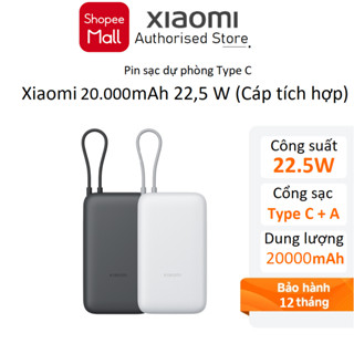 Sạc dự phòng Xiaomi 20000mAh 22,5W Tích hợp cáp Type C - Hàng chính hãng
