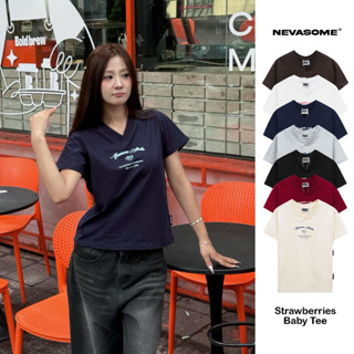 Áo Thun V-Neck Baby Tee Strawberries Local Brand NEVASOME 7 Màu Basic Cotton 230 gsm Nữ Top Cổ V Women