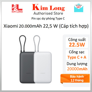 Pin dự phòng Xiaomi 20000mAh Cáp Type C tích hợp - Hàng chính hãng