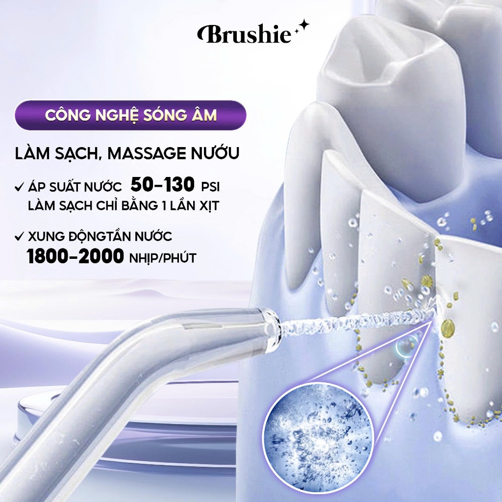 Tăm nước cầm tay Brushie Super Sonic, Flossie ăm nước du lịch phiên bản mới 2025 bangyang_top_rsku_t