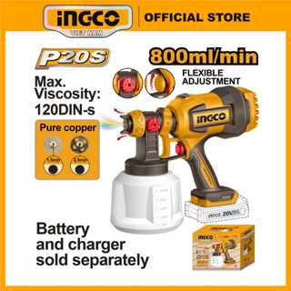 Máy phun sơn dùng pin 20V INGCO CSGLI2004 (thân máy chưa kèm pin và sạc) đầu béc 1.5mm, 2.5mm độ nhớt sơn max 120DIN-s