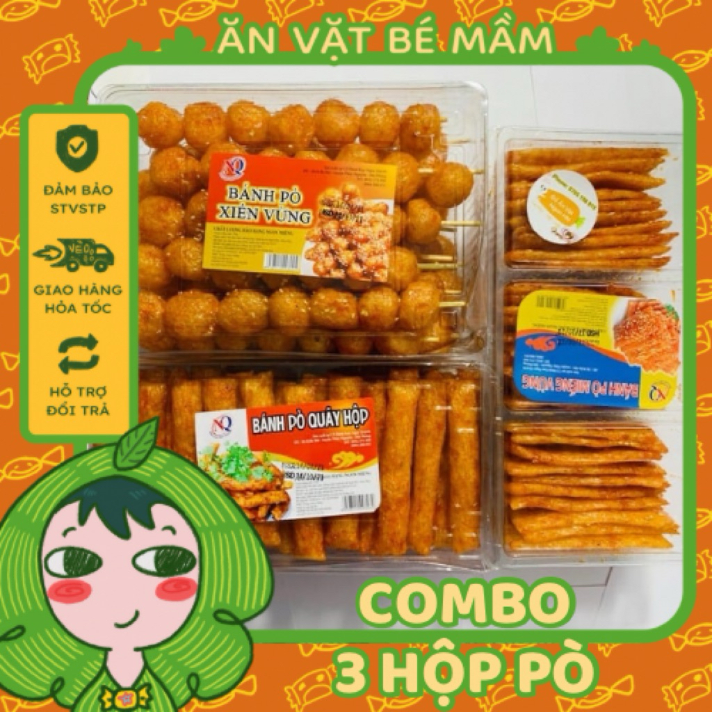  Combo 3 Hộp Bánh Pò Huỳnh Ngọc Phát Bánh Bò Quẩy  Bánh Bò Xiên Vừng  Bánh Bò Vừng Miếng Loại Đặc Biệt Ăn Vặt Bé Mầm 