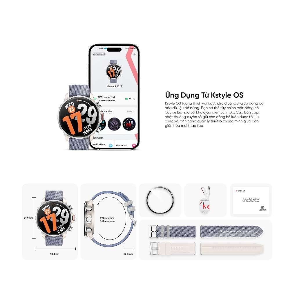 Đồng hồ thông minh Kieslect KR 3 - 1.5" HD AMOLED Display - Pin 500mAh - 178+ Chế độ thể tha | BigBuy360 - bigbuy360.vn