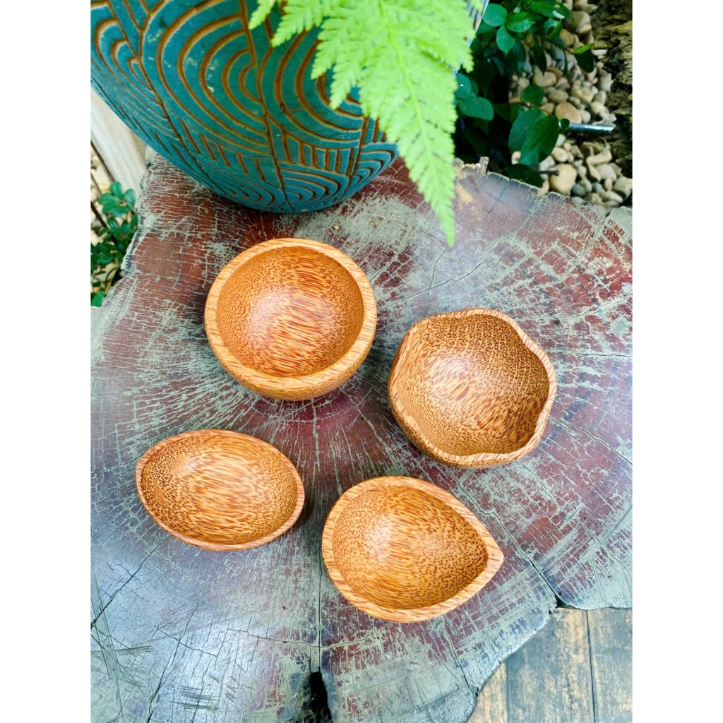 Chén Đựng Nước Chấm Gỗ Dừa Hình Giọt Nước, Hoa Mai, Ngân Lượng và Tròn