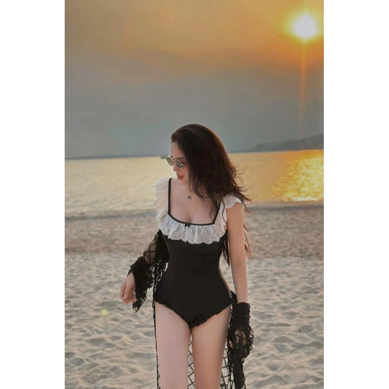 Bikini hottrend , bikini liền pha ren cổ bèo ren trắng PKT yl hàng hè dành cho nữ by mộc bikini