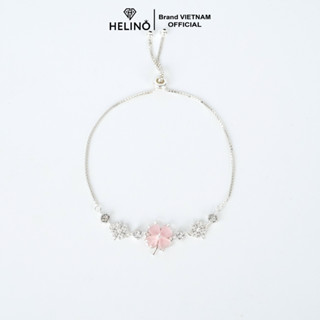 Lắc tay bạc nữ HELINO dây rút cỏ bốn lá đính đá mắt mèo hồng cao cấp trang sức cá tính V42