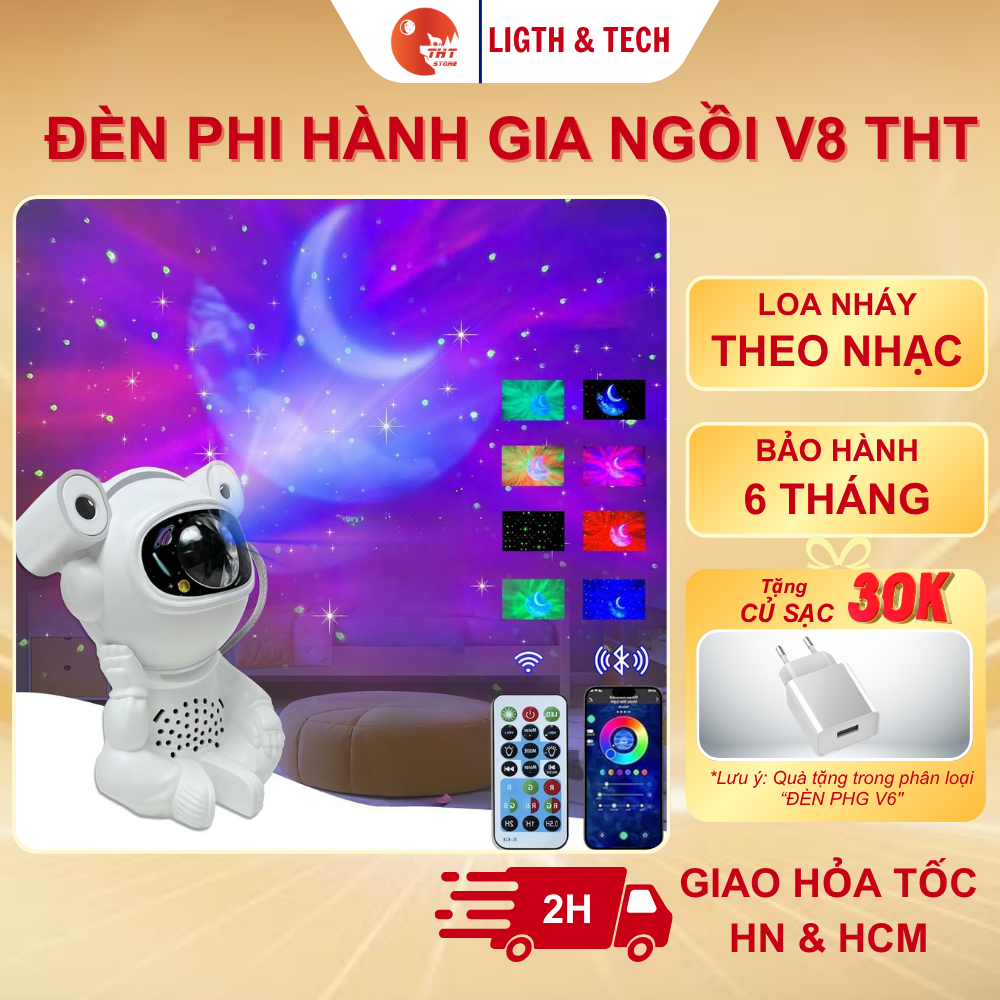 Đèn Phi Hành Gia Ngồi V8 THT Chiếu Trăng Sao Đèn Chiếu Trần Có Loa Bluetooth Decor Phòng Khách Phòng