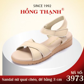 Sandal Nữ HỒNG THẠNH Giày Quai Dán Đế Cao Su Dẻo Cao 3cm Êm Chân Màu Kem - 3973