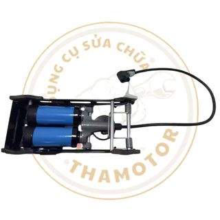 Bơm đạp chân xe đạp 2 ống xilanh, bơm đạp chân 2 ống cho xe đạp ô tô xe máy có đồng hồ đo áp suất