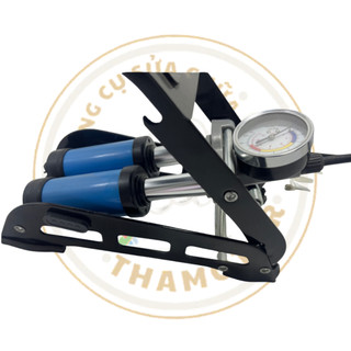 Bơm đạp chân xe đạp 2 ống xilanh, bơm đạp chân 2 ống cho xe đạp ô tô xe máy có đồng hồ đo áp suất