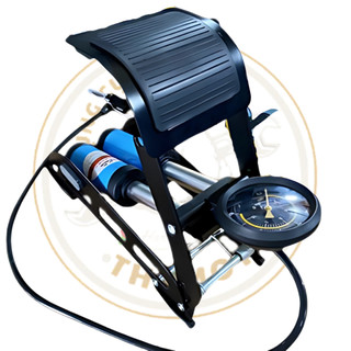 Bơm đạp chân xe đạp 2 ống xilanh, bơm đạp chân 2 ống cho xe đạp ô tô xe máy có đồng hồ đo áp suất