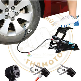 Bơm đạp chân xe đạp 2 ống xilanh, bơm đạp chân 2 ống cho xe đạp ô tô xe máy có đồng hồ đo áp suất