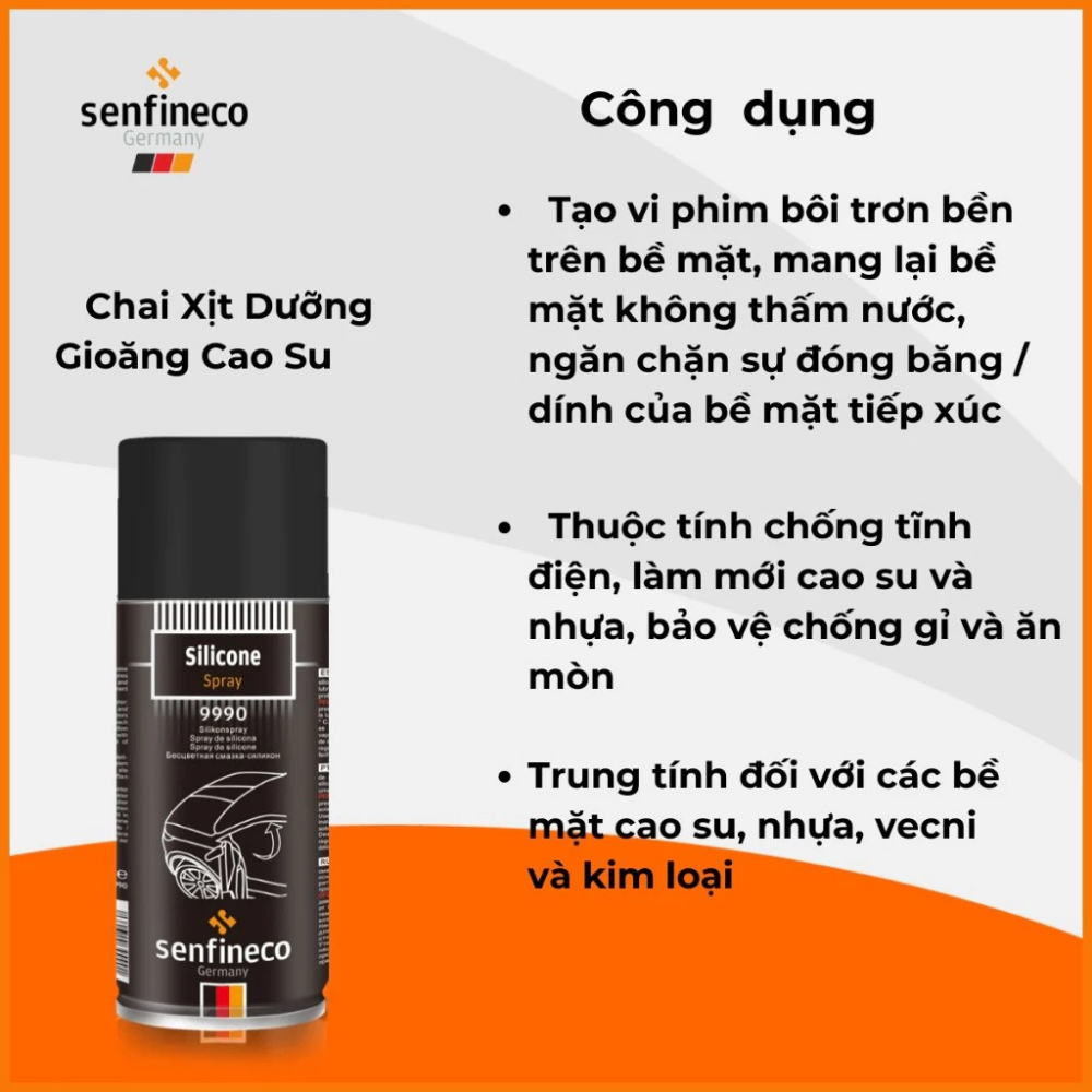Chai Xịt Bảo Dưỡng Gioăng Cao Su Cửa Ô Tô Senfineco 9990 Silicon Spray Dung Tích 450ml