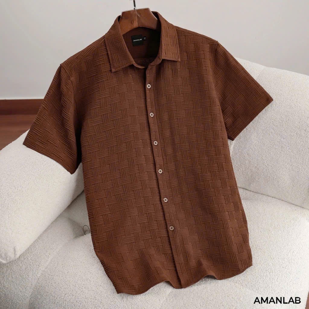 Áo Sơ Mi Nam Ngắn Tay Vải Cotton Dệt Vân Nổi Mềm Mịn,Nhiều Màu sắc, Thoáng Mát From regular Rattan Menswear