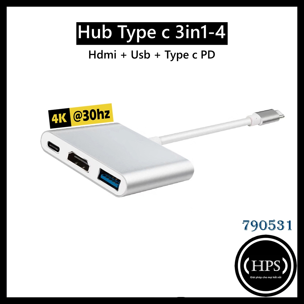 Hub Type C ra Hdmi, Usb, Type c PD hỗ trợ độ phân giải 4k - HPS