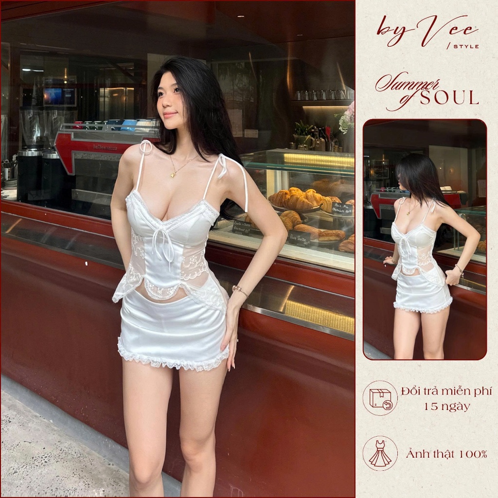 Áo 2 dây ren phối lụa Kusum Top - ByVee Style