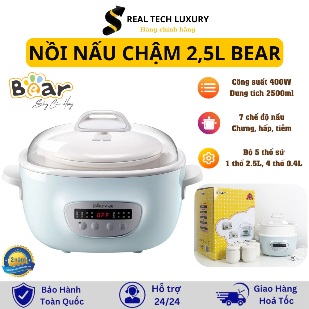 Nồi nấu chậm 2,5L Bear Đa Năng Kho Cá Kho Thịt Nấu Cháo Hầm Giữ Ấm Giữ Trọn Dinh Dưỡng