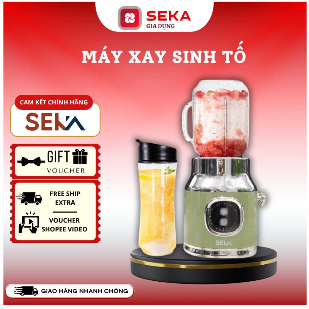Máy xay sinh tố Seka HR2223, 2 cối nhựa chống vỡ, 500W, lưỡi dao inox sắc bén, xay hoa quả, rau củ