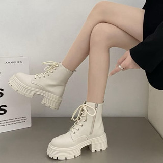 [Có Sẵn] Giày bốt martin nữ cổ ngắn buộc dây đế dày cao 6cm có khoá sườn