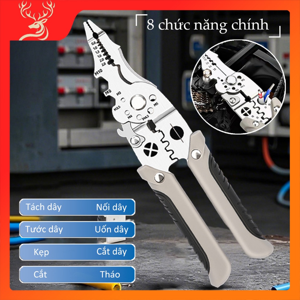 Kìm Tuốt Dây điện Kìm đa Năng 8 Trong 1 Kìm Cắt Dây Kìm Tuốt Dây Dụng Cụ Sửa Chữa Dây Kìm điện