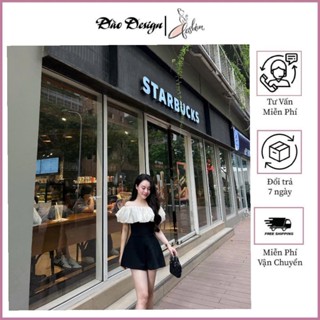 Set jum  nữ Đào Design trễ vai tay bồng dáng ngắn chữ A, thiết kế chiết eo tôn dáng trẻ trung sang trọng