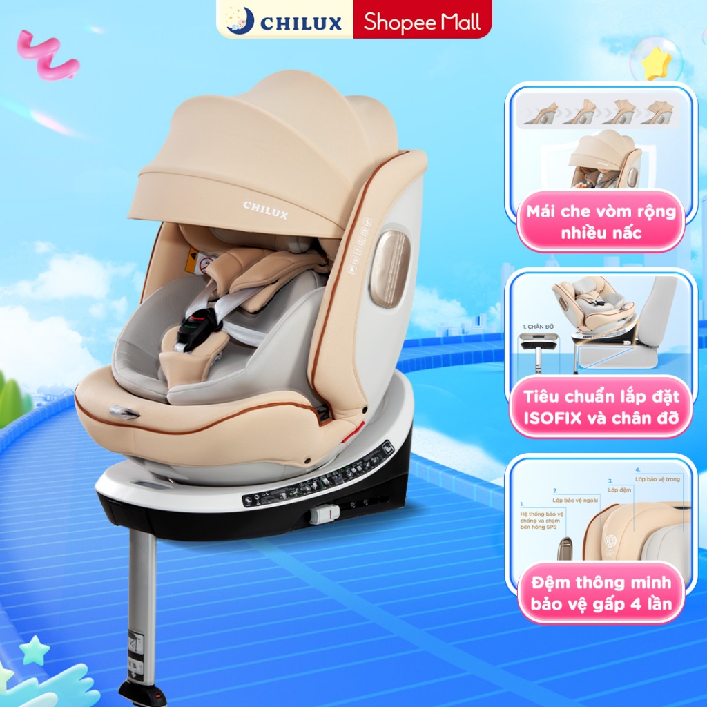 Ghế ngồi ô tô cho bé CHILUX X86 từ sơ sinh đến 12 tuổi - Đạt chuẩn I-Size, Thanh chống lật an toàn