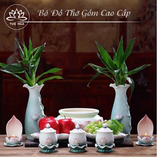  Đồ thờ gốm sứ Hoa Sen cao cấp thờ gia tiên đồ thờ thần tài - Tuệ Nga 