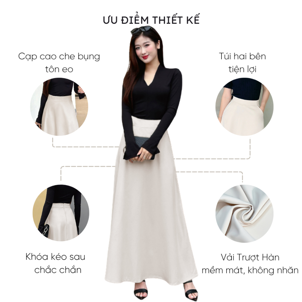 Chân váy dài chữ A dáng suông Mely Fashion công sở midi dài 90cm 96cm cạp cao tôn dáng che bụng tốt bigsize CV86-01 | BigBuy360 - bigbuy360.vn