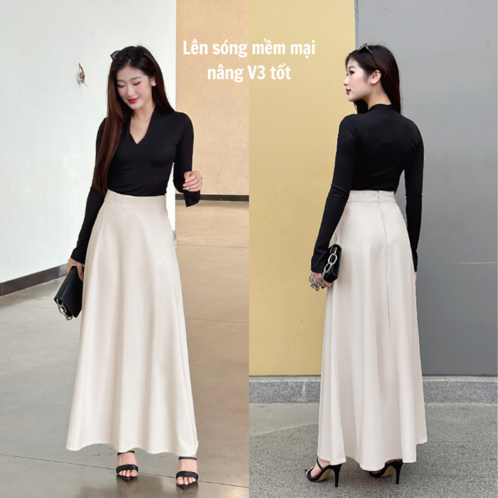 Chân váy dài chữ A dáng suông Mely Fashion công sở midi dài 90cm 96cm cạp cao tôn dáng che bụng tốt bigsize CV86-01 | BigBuy360 - bigbuy360.vn