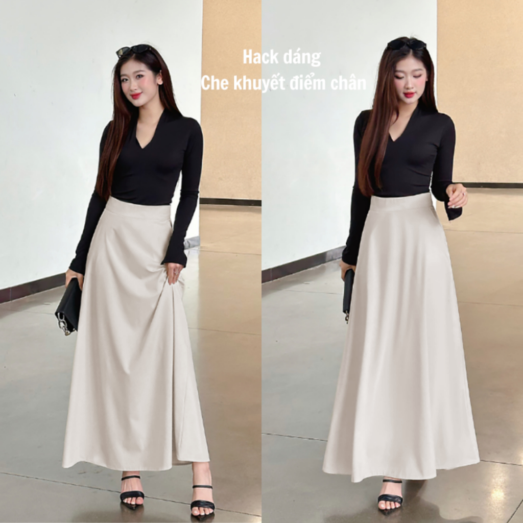 Chân váy dài chữ A dáng suông Mely Fashion công sở midi dài 90cm 96cm cạp cao tôn dáng che bụng tốt bigsize CV86-01 | BigBuy360 - bigbuy360.vn