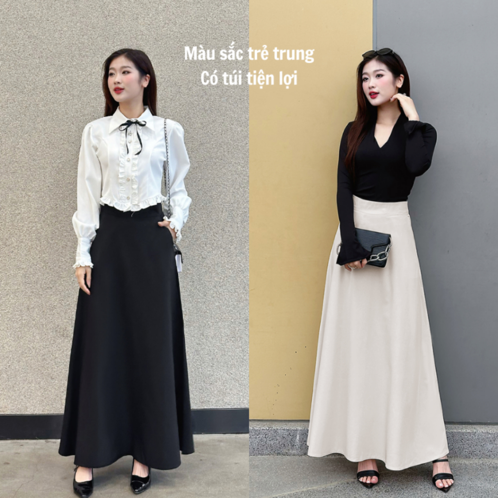 Chân váy dài chữ A dáng suông Mely Fashion công sở midi dài 90cm 96cm cạp cao tôn dáng che bụng tốt bigsize CV86-01 | BigBuy360 - bigbuy360.vn