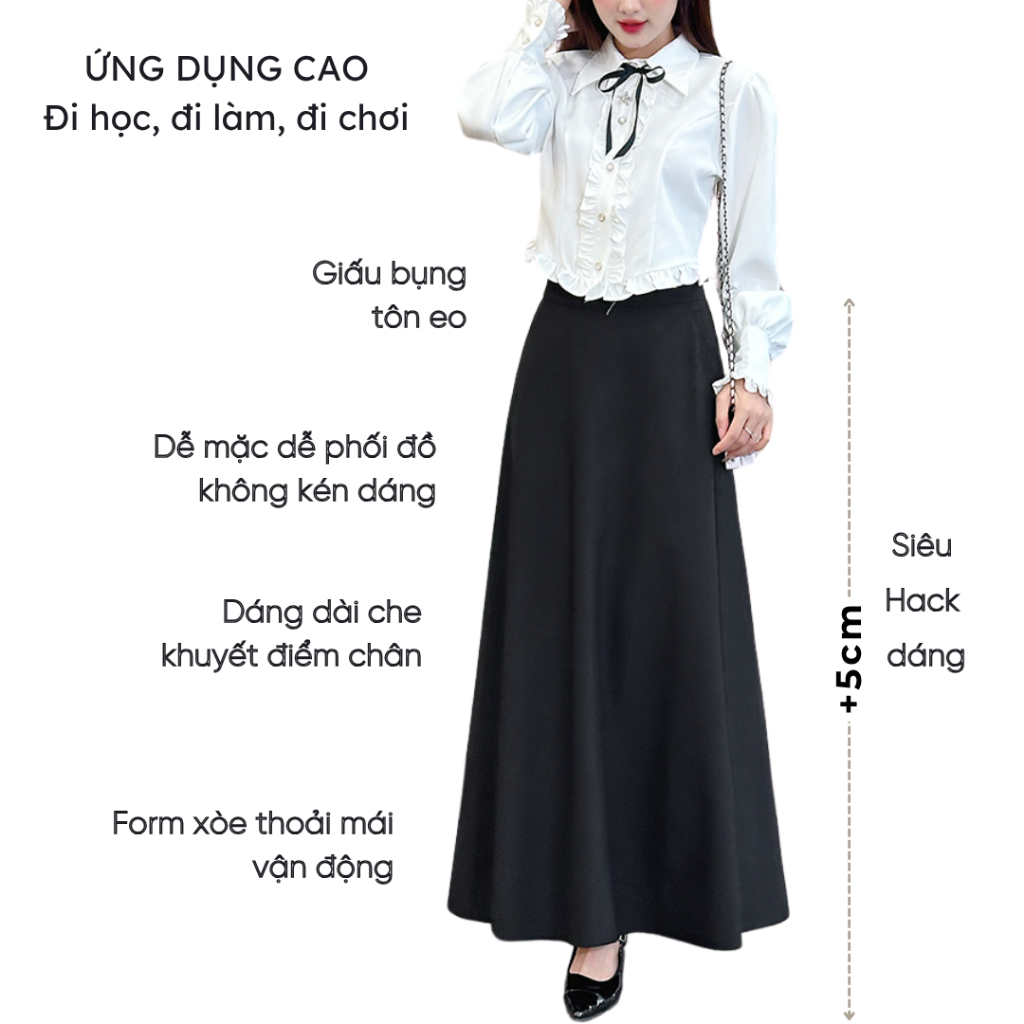 Chân váy dài chữ A dáng suông Mely Fashion công sở midi dài 90cm 96cm cạp cao tôn dáng che bụng tốt bigsize CV86-01 | BigBuy360 - bigbuy360.vn