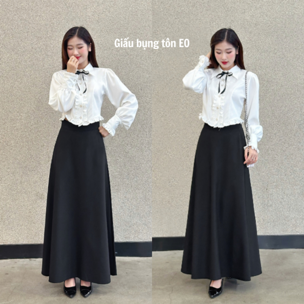 Chân váy dài chữ A dáng suông Mely Fashion công sở midi dài 90cm 96cm cạp cao tôn dáng che bụng tốt bigsize CV86-01 | BigBuy360 - bigbuy360.vn