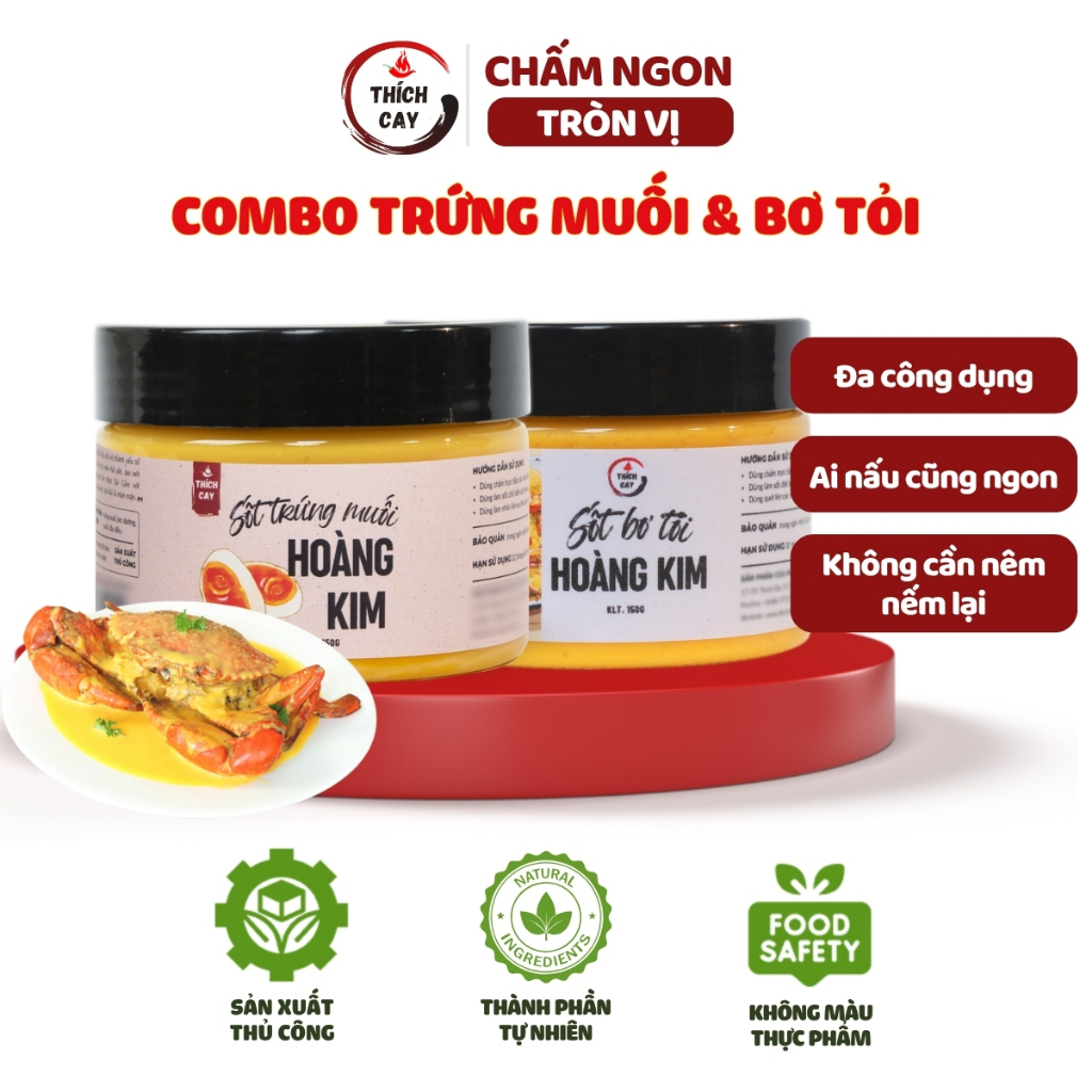 Combo sốt trứng muối & bơ tỏi hoàng kim Thích Cay 150g chuẩn vị nhà hàng cho các món ốc, hải sản, chấm bánh mì