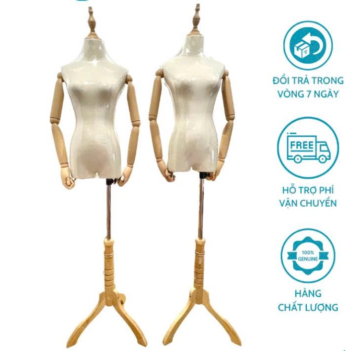 Manocanh nữ thân trắng tay gỗ vàng cầm nắm túi sách phụ kiện - sada shop