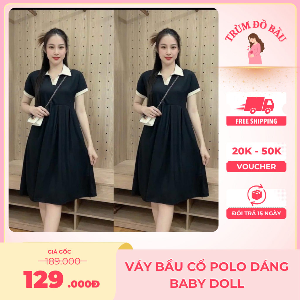 Váy Đầm Bầu Polo Baby Doll Mặc Bầu Và Sau Sinh