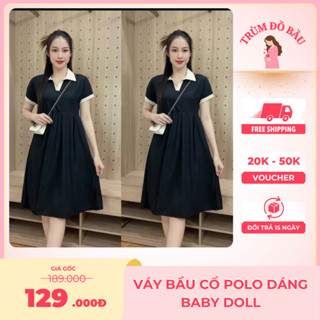 Váy Đầm Bầu Polo Baby Doll Mặc Bầu Và Sau Sinh
