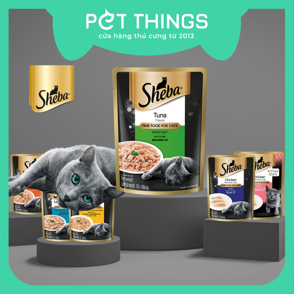 Sheba gói cho mèo 70g Pate thịt nấu kèm nước sốt cho mèo con, mèo trưởng thành